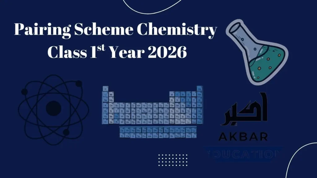 Pairing scheme Chemistry Class 1st Year 2026 with scientific illustrations and academic theme