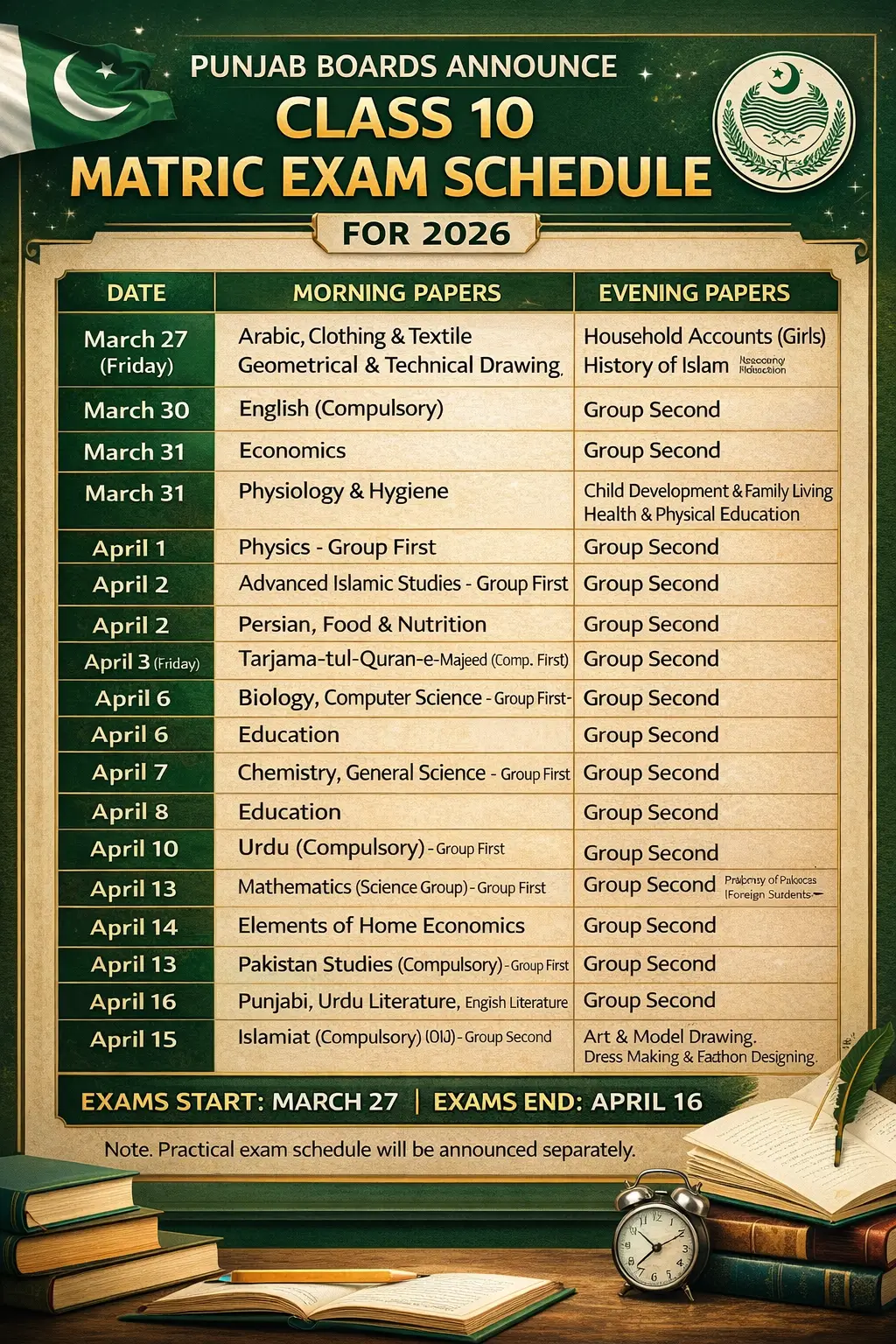 Matric Exam Schedule for 2026